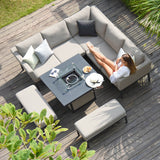 Maze Pulse Oatmeal Outdoor Corner Dining Set with Square Fire Pit