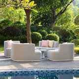 Maze Snug Lead Chine Grey Outdoor Lifestyle Sofa Suite with Rising Table from Roseland Furniture