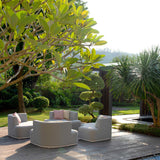 Maze Snug Lead Chine Grey Outdoor Lifestyle Sofa Suite with Rising Table from Roseland Furniture