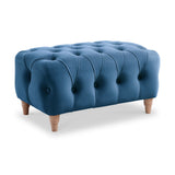 Clarence Sky Blue Velvet Buttoned Footstool from Roseland Furniture