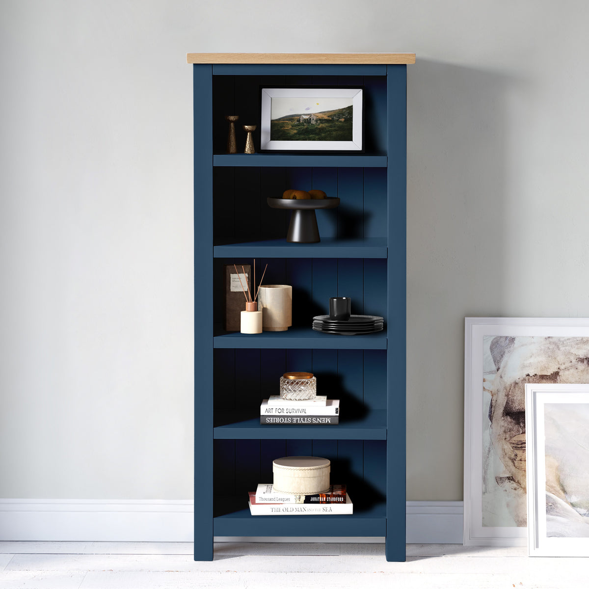 Farrow Navy Blue Narrow Bookcase for Living Room