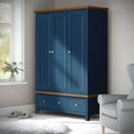 Farrow Navy Blue Triple Wardrobe with Storage Drawers from Roseland Furniture