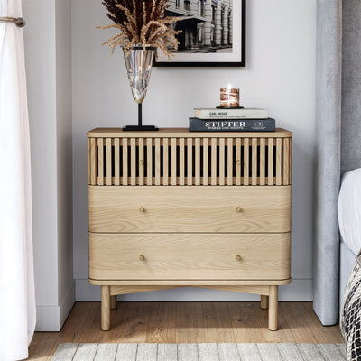 Finch Oak Slatted 3 Drawer Chest of Drawers