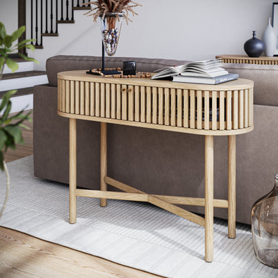 Finch Oak Slatted Oval Console Table