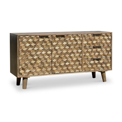 Enzo Geometric Mango Wood 3 Drawer 2 Door Sideboard