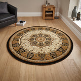 Holden Black Cream Oriental Stain Resistant Circular Rug for living room