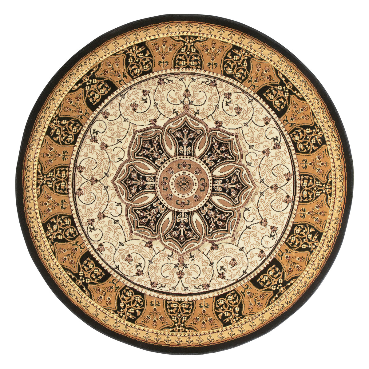 Holden Black Cream Oriental Stain Resistant Circular Rug from Roseland Furniture