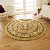 Holden Beige Oriental Stain Resistant Circular Rug for living room