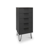 Moreno Graphite Grey 5 Drawer Tallboy Chest with Hairpin Legs from Roseland Furniture