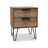 Morena Rustic Oak Effect 2 Drawer Bedside Table with Black Hairpin Legs by Roseland Furniture