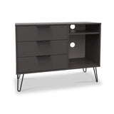 Moreno Graphite 3 Drawer TV Unit with Gold Hairpin Legs from Roseland Furniture