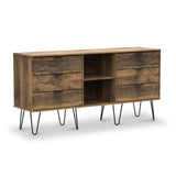 Moreno Rustic Oak with Black Hairpin Legs 6 Drawer Sideboard from Roseland Furniture