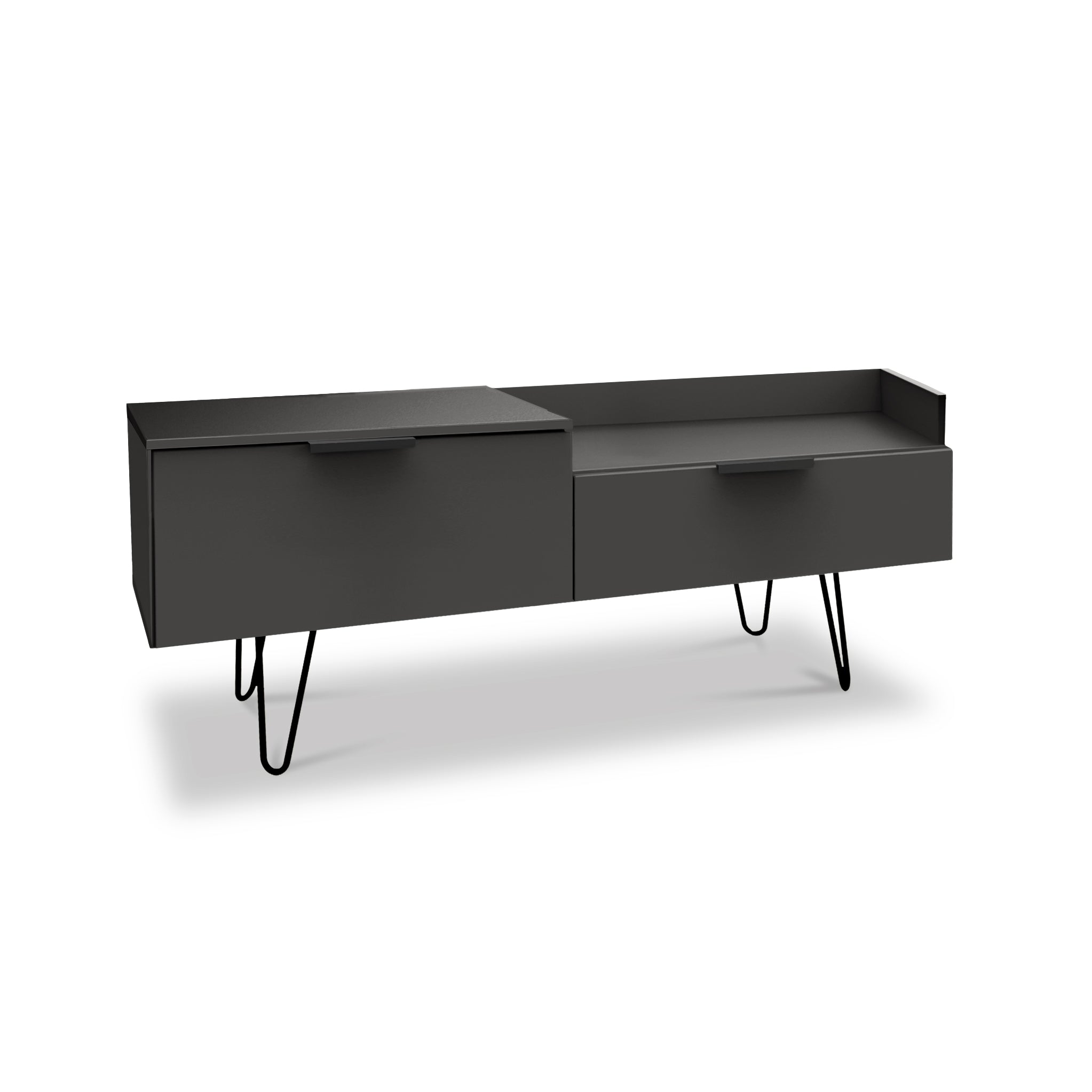 Black metal store media console