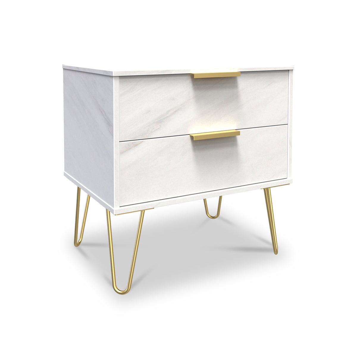 Moreno Marble Effect 2 Drawer Side Table from Roseland Furniture