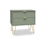 Moreno Olive Green 2 Drawer Sofa Side Lamp Table with Gold Hairpin Legs from Roseland Furniture