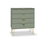 Moreno Olive Green 4 Drawer Chest with gold hairpin legs from Roseland furniture