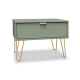 Moreno Olive Green 1 Drawer Sofa Side Lamp Table with Gold Hairpin Legs from Roseland furniture