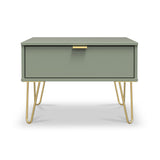 Moreno Olive Green 1 Drawer Sofa Side Lamp Table with Gold Hairpin Legs from Roseland furniture