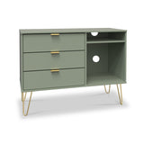 Moreno Olive 3 Drawer TV Unit with Gold Hairpin Legs from Roseland Furniture