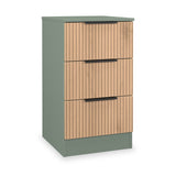 Jago-slatted-effect-3-drawer-bedside-green from Roseland Furniture