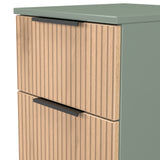 Jago-slatted-effect-3-drawer-bedside-green from Roseland Furniture