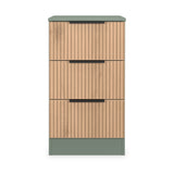 Jago-slatted-effect-3-drawer-bedside-green from Roseland Furniture