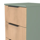 Jago-slatted-effect-5-drawer-tallboy-green from Roseland Furniture