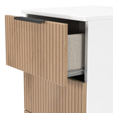 Jago-slatted-effect-5-drawer-tallboy-white from Roseland Furniture