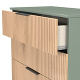 Jago-slatted-effect-5-drawer-chest-green from Roseland Furniture