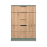 Jago-slatted-effect-5-drawer-chest-green from Roseland Furniture