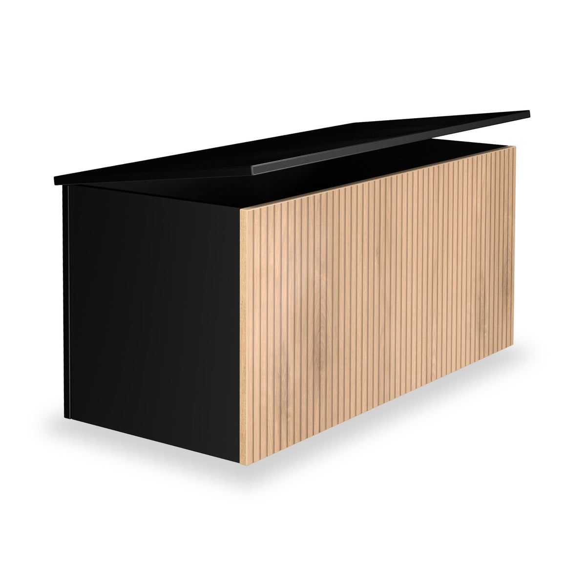 Jago-slatted-effect-blanket-box-black from Roseland Furniture