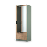 Jago-tall-2-door-2-draw-mirrored-wardrobe-green from Roseland Furniture