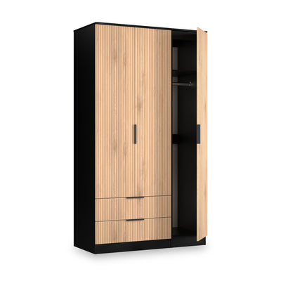 Jago Slatted Effect Tall 3 Door 2 Drawer Wardrobe