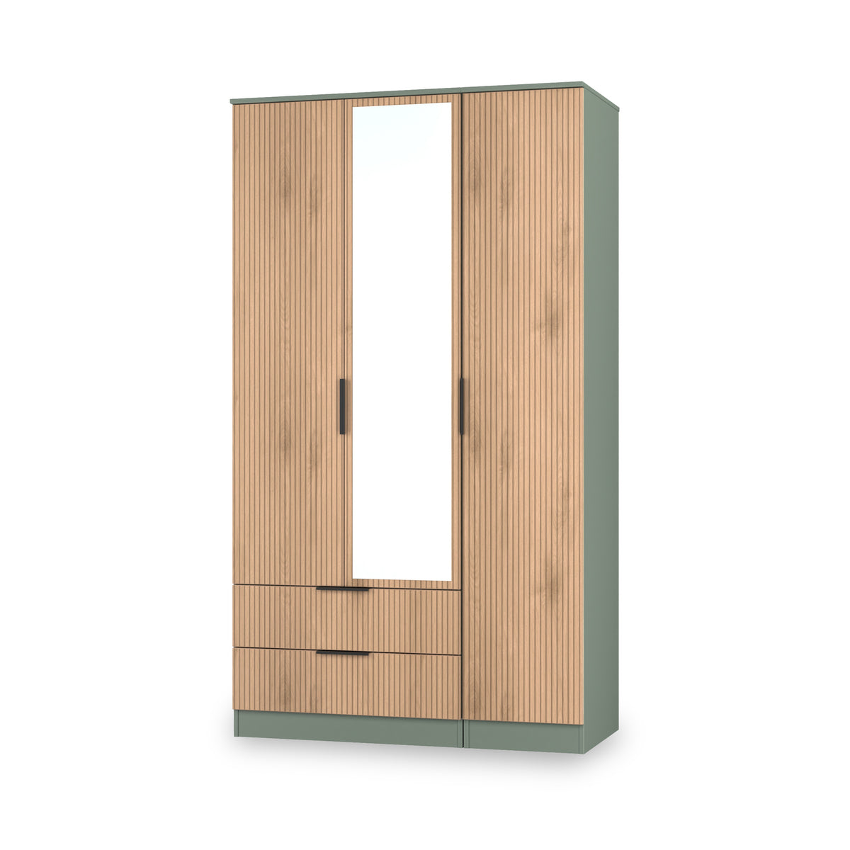 Jago-tall-3-door-2-drawer-mirror-wardrobe-green from Roseland Furniture