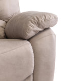 A plush beige recliner armrest cushion rests atop the chair's arm, set against a white background.