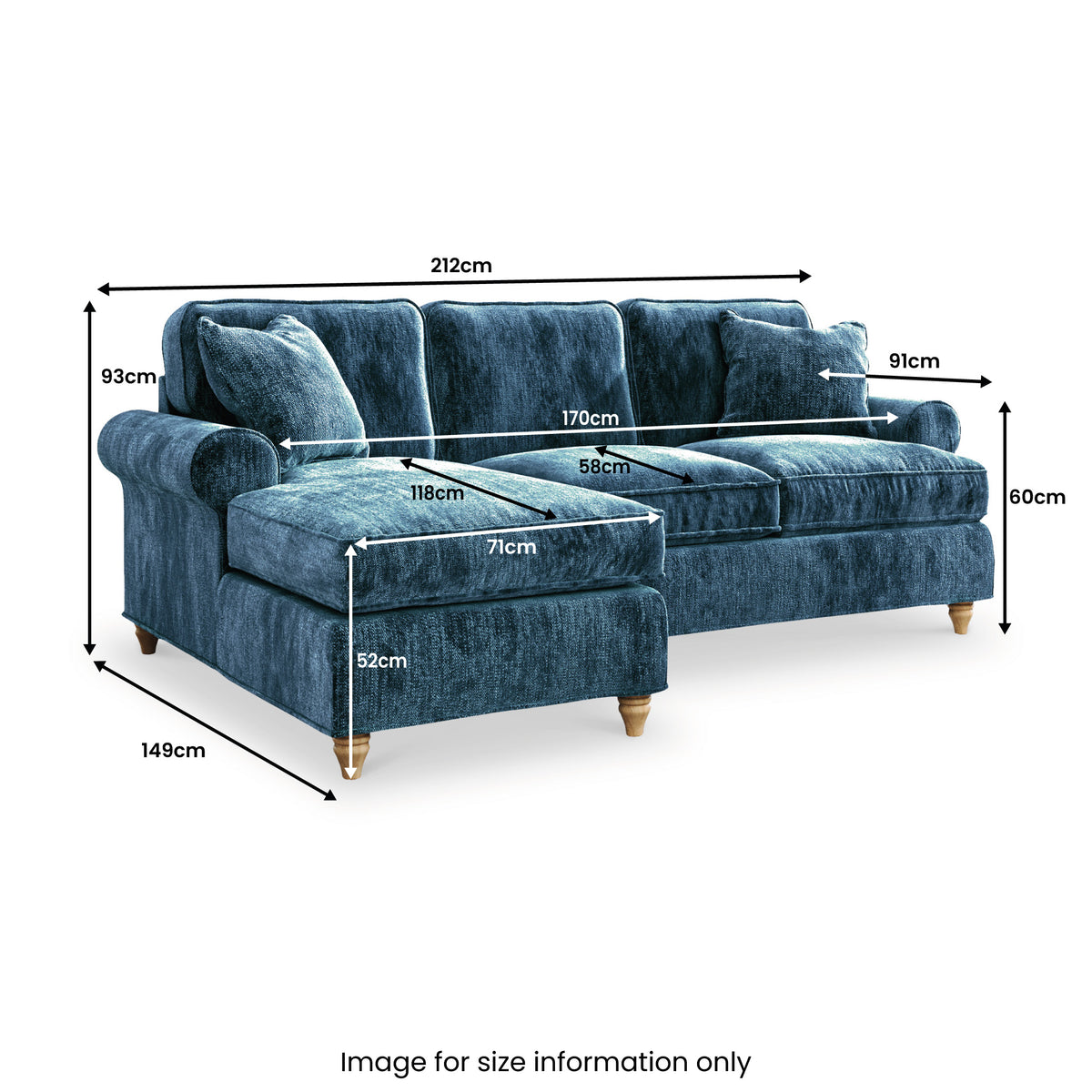 Alfie Chaise Sofa in Navy by Roseland Furniture