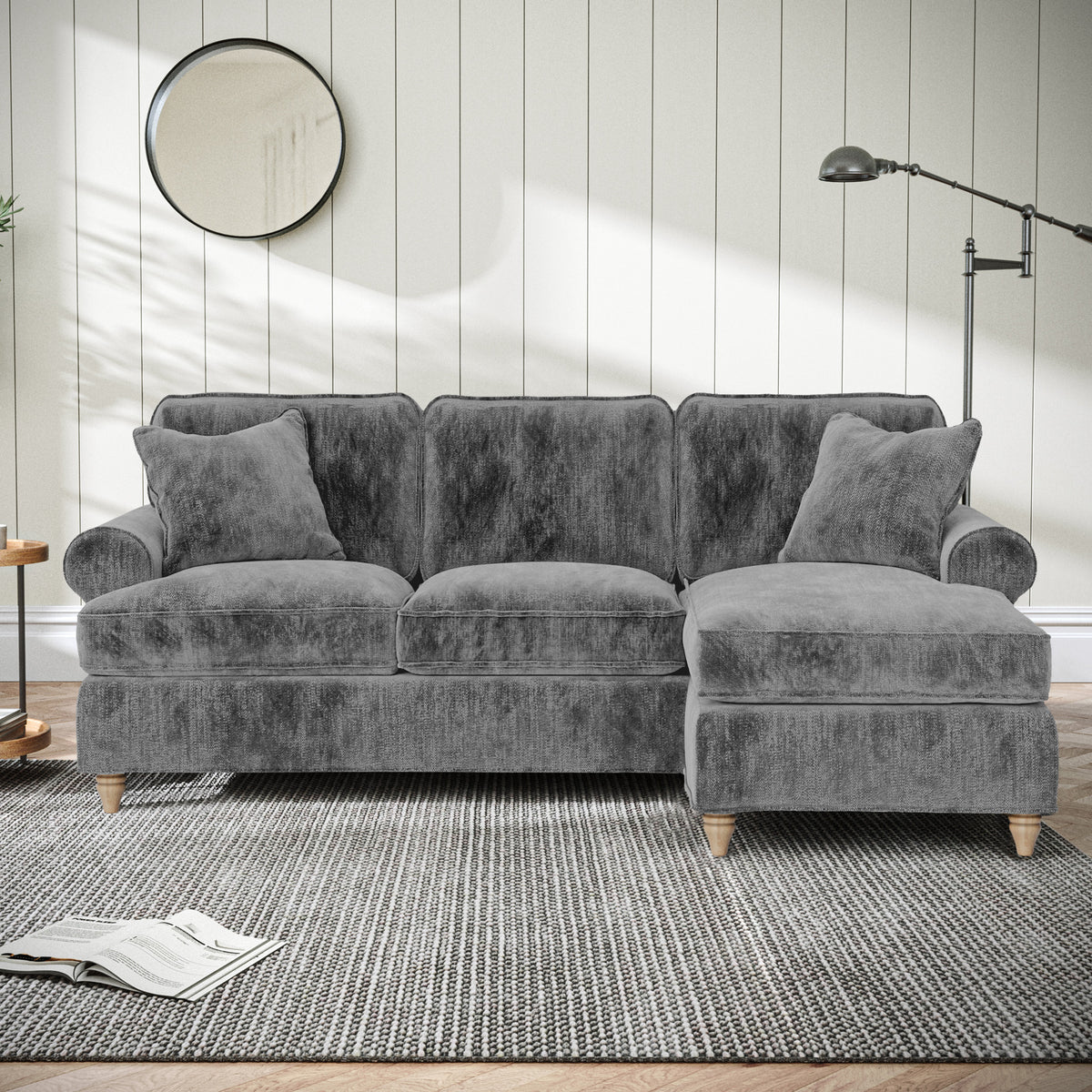 Alfie Chaise Sofa in Charcoal by Roseland Furniture