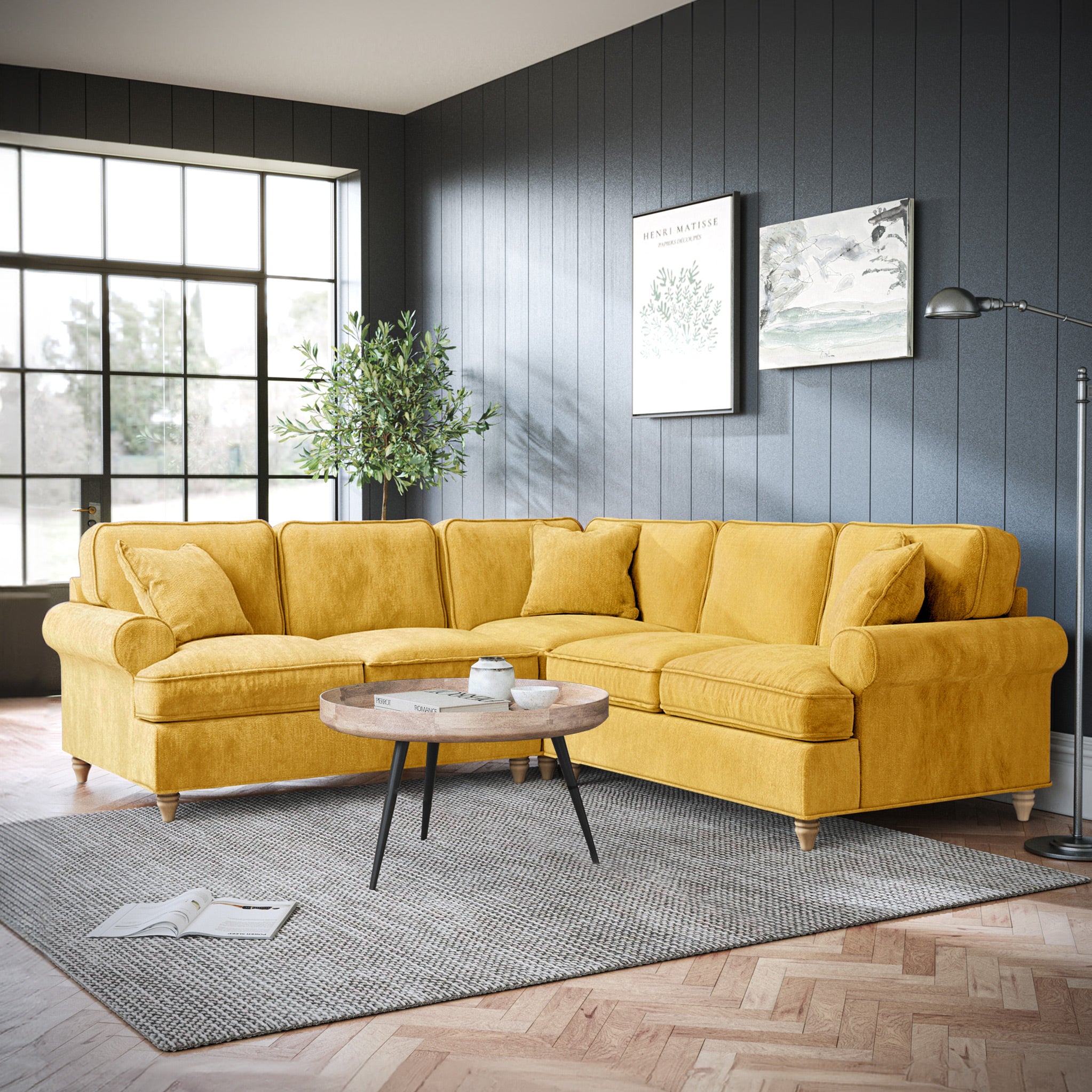 Mustard corner deals sofa bed