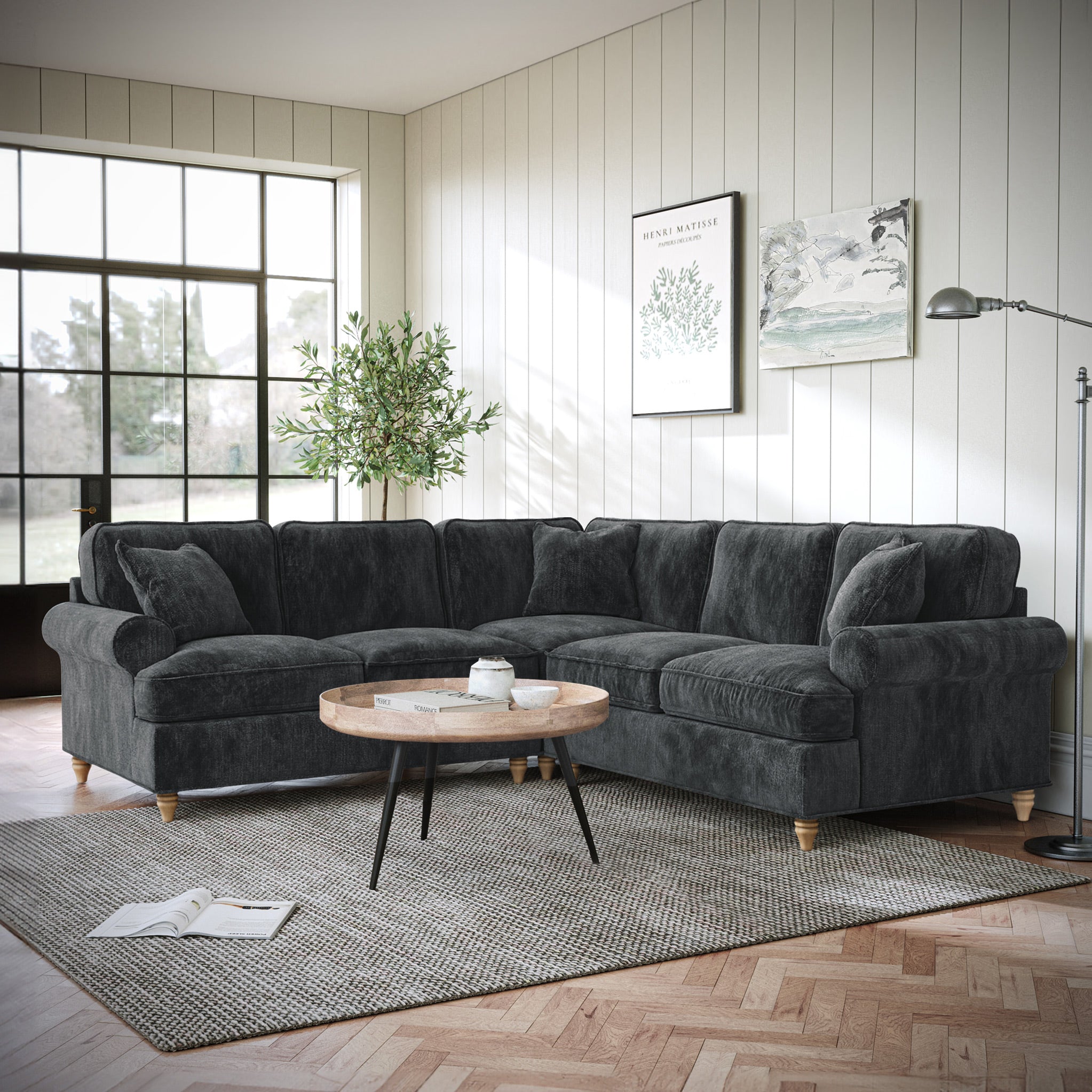 Charcoal velvet on sale corner sofa