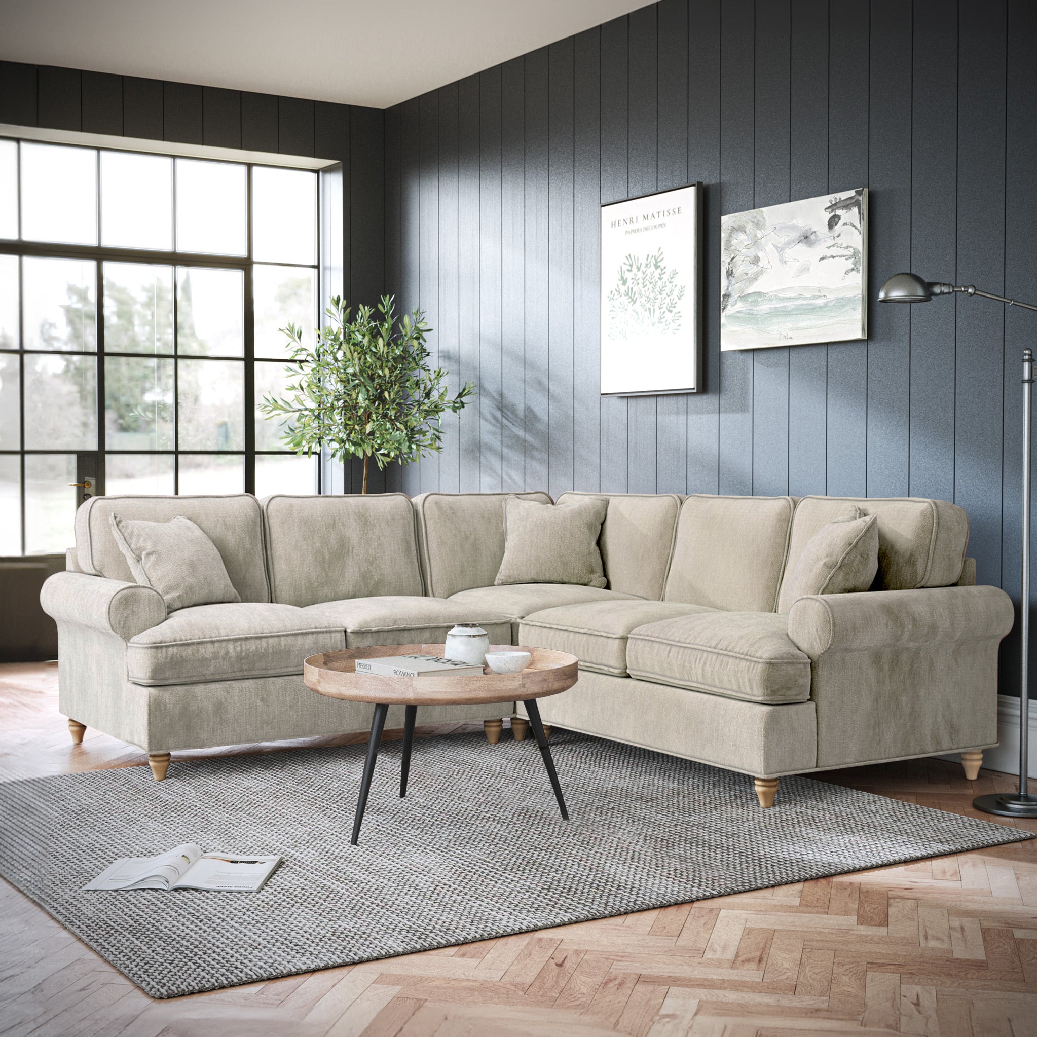 Wide corner deals sectional with ottoman