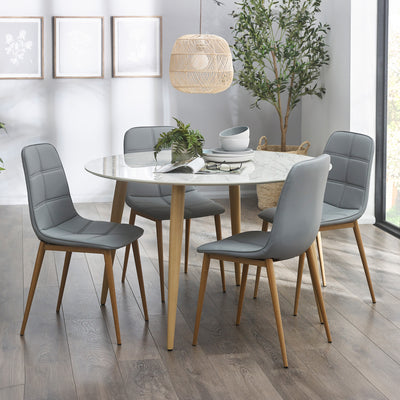 Olwen 120cm Round Dining Table With 4 Roscoe Chairs