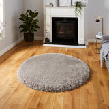 Newton Deluxe Shaggy Silver Circular Rug for living room