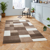 Regis Beige Brown Geometric Cube Rug for living room