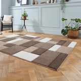 Regis Beige Brown Geometric Cube Rug for bedroom