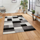 Regis Black Grey Geometric Cube Rug for bedroom