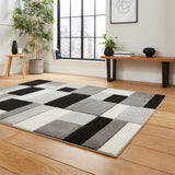 Regis Black Grey Geometric Cube Rug for living room