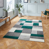 Regis Green Grey Geometric Cube Rug for bedroom