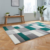 Regis Green Grey Geometric Cube Rug for living room