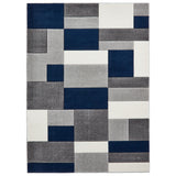 Regis Navy Blue Grey Geometric Cube Rug from Roseland Furniture