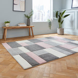 Regis  Rose Pink Grey Geometric Cube Rug for living room